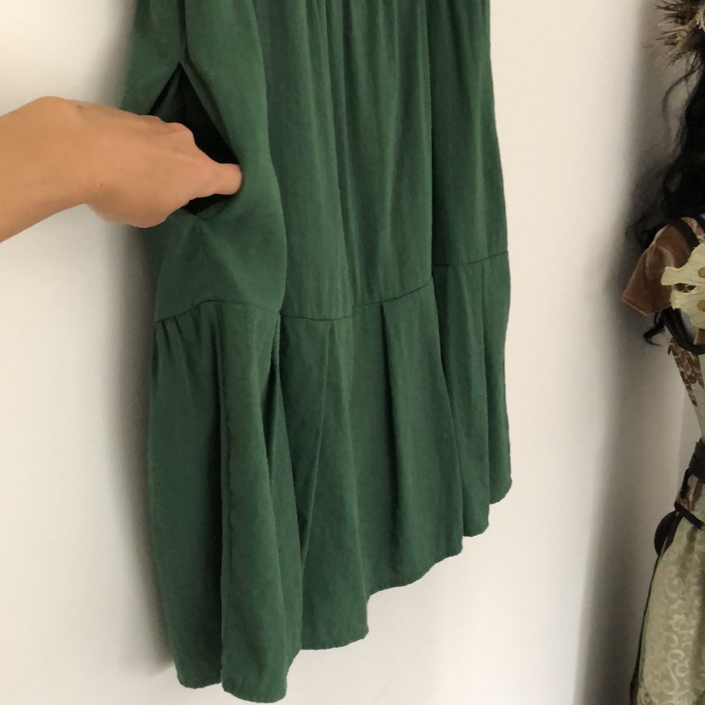 M Green Cotton Dress Pockets Flowy Ruffle Lined Midi Spring - Picture 7 of 10